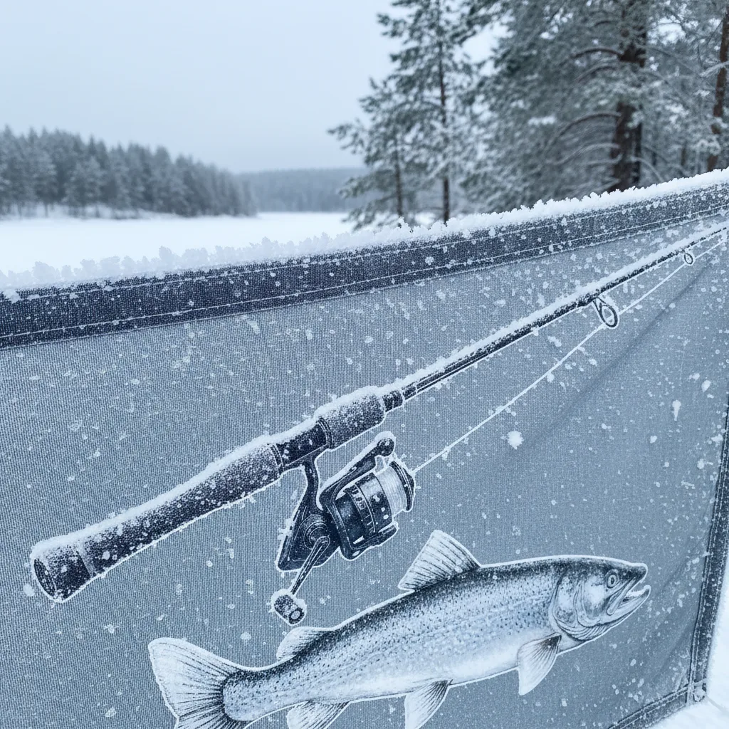 Icy fishing rod in detail
