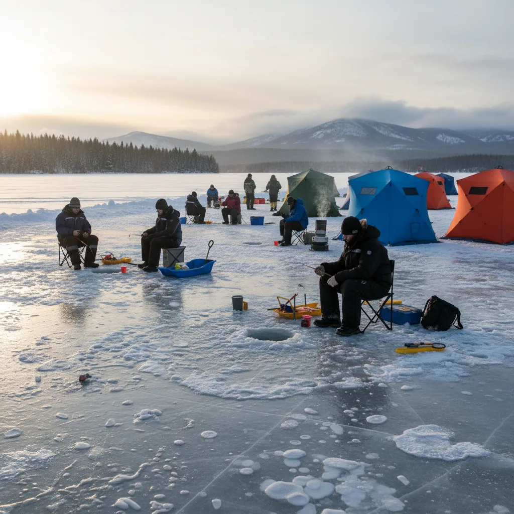 Friends sharing insight on frozen lake